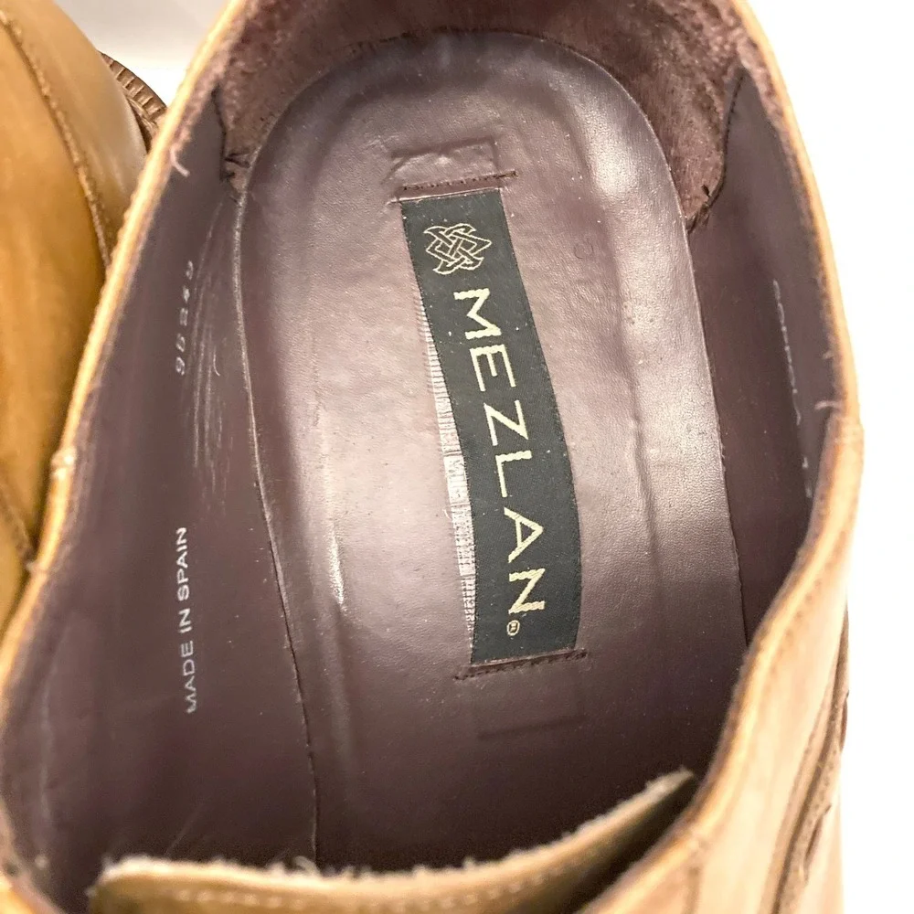 Mezlan Coppola Leather Oxford Shoes‎ Mens 13 Tan Brown Stitching Cap Toe